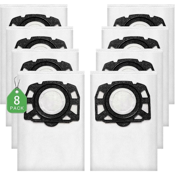 8-pak KFI 357 støvsugerposer, kompatible med Krcher WD 2 Plus, WD 3, WD 3 Battery, KWD 1, KWD 2, KWD 3, MV 3, WD 3.200 (LGL)