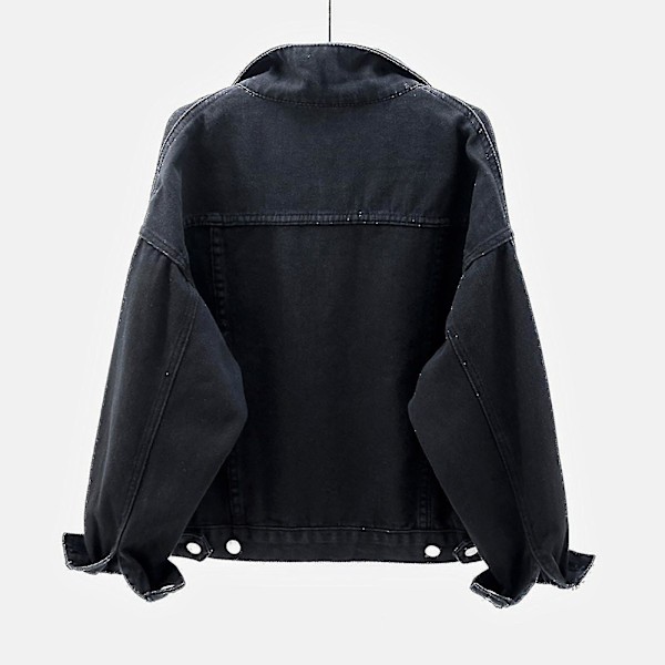 Dame Vår og Høst Jakker Varm Ensfarget Langermet Denim Jakke Yttertøy LGL Black XL