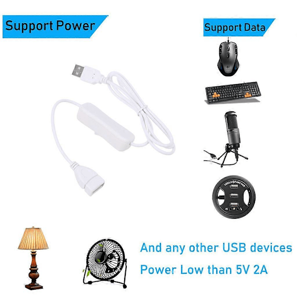 USB 2.0 jatkojohto kytkimellä pöytävalaisimille, valkoinen LGL
