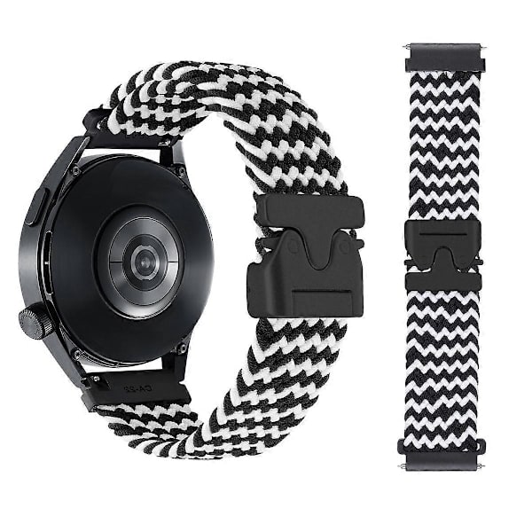 Snap Button Nylon Flätat Klockarmband (LGL) Wave Pattern Black White 20mm