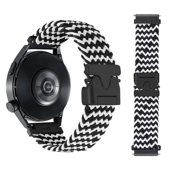 Snap Button Nylon Flettet Urrem (LGL) Wave Pattern Black White 20mm