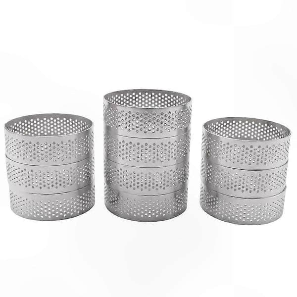 10-pakning runde bakeformer i rustfritt stål, 5,9 cm perforerte terteformer for kaker og mousser (LGL) Silver