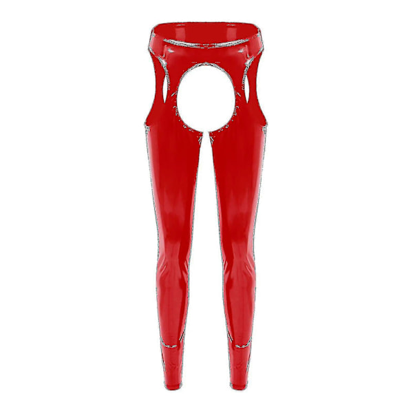 Sexiga grenlösa byxor med öppen rumpa, exotiska byxor, dam, hög midja, wetlook PU-läder, utskurna leggings, poledance, nattklubbskläder LGL 4XL Red