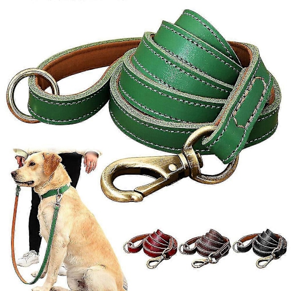 Ægte Læder Hundesnor 150cm Lang Stærk Hundesnor Kraftig Hundeline LGL Green 1.0cm*150cm