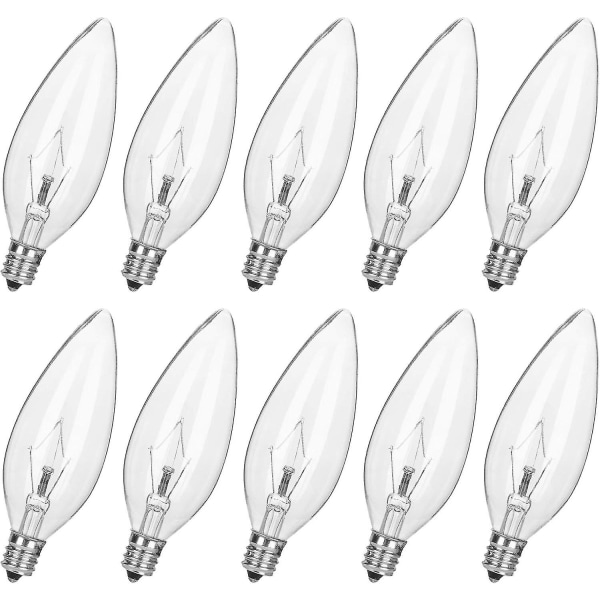 10 Pack 15W 120V E12 Base B10 CTC Incandescent Clear Light Bulbs,Transparent Candle Light Bulbs for -SX [LGL]