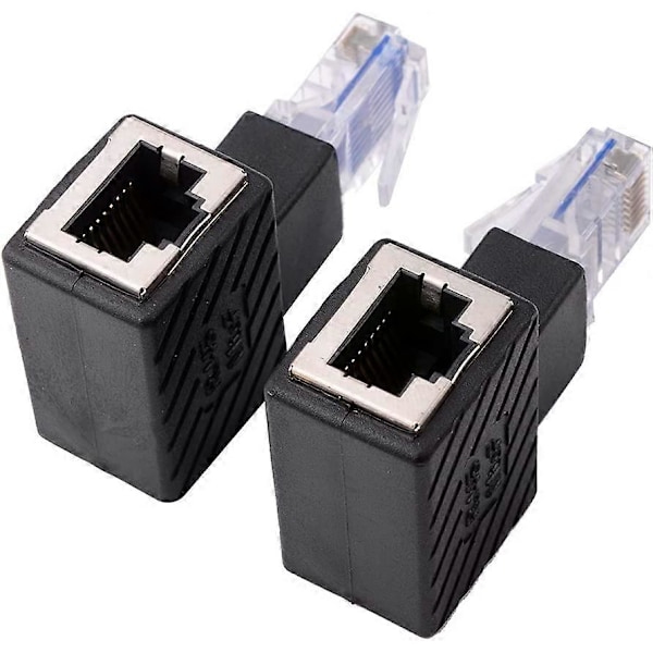2 stk. 90 Graders Ethernet Adapter Højre+Venstre Vinkel RJ45 Stik til Sokkel Adapter Skærmet Netværks Patch Forbindelse Kompatibel med Cat5 Cat6 (LGL)