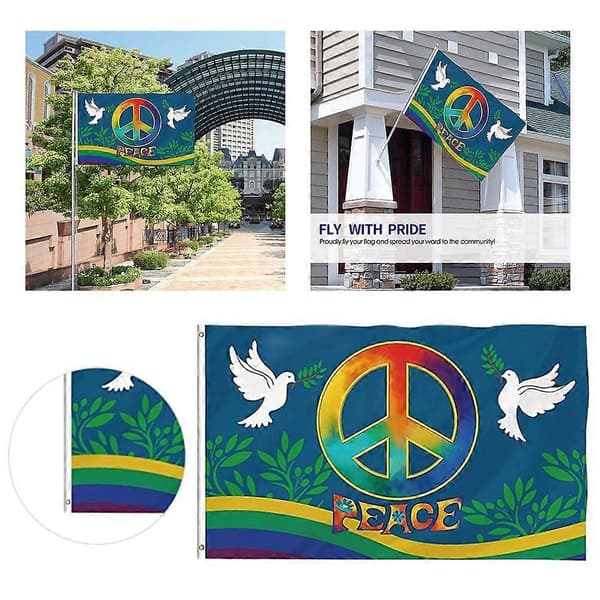Verdensfredsflag 90 x 150 cm Stort Polyester Fredsflag til Baghave Have Legeplads (LGL)