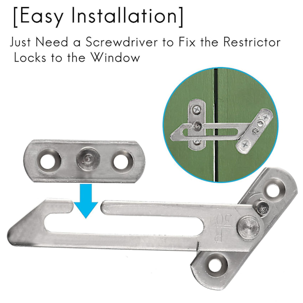 4-pakks vindubegrensningslåser Vindubegrensningskrok Rustfritt stål Barnelåsbegrenser Med skruer for UPVC-vinduer Silver