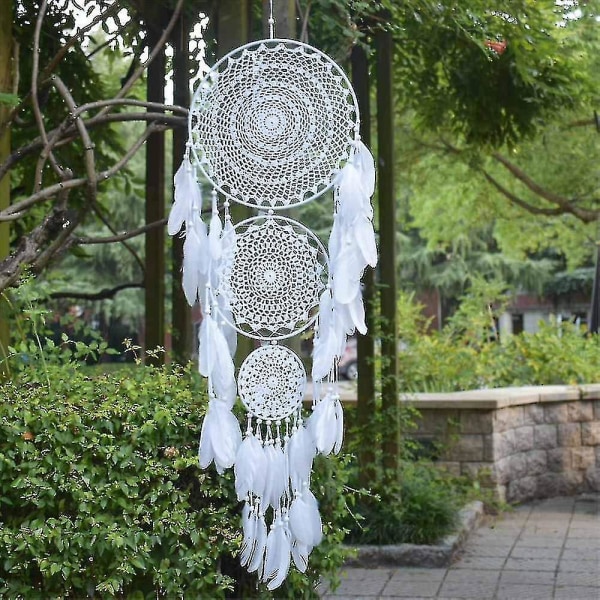 Large Dream Catcher White Macrame Feathers 35cm Circle 110cm Long -t [LGL]