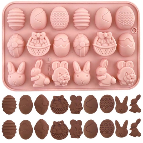 Pieces Påske Silikone Chokoladeforme 18 Hulrum Æg, Kanin, Kaninhoved, Kurv Former Forme til DIY Chokolade, Slik, Gelé (LGL)