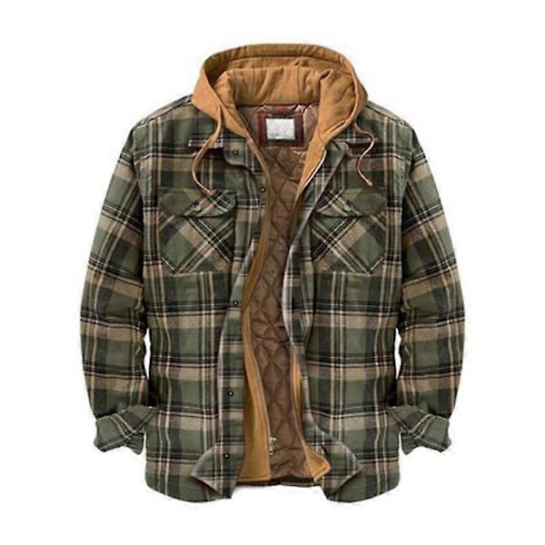 Herre Varm Vattert Foret Bomullsjakke med Hette Knapper Glidelås Langermet Rutete Jakker LGL Color 32 3XL
