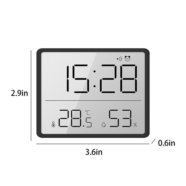 Smal LCD-skärm Elektronisk digital klocka Kan hängas på väggen Baksida med magnetisk sugning Kan hängas kylskåp, temperatur- och fuktighetssensor