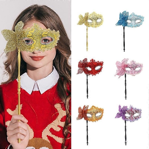 Maskerade Maske med Holdepinne Halloween Party Maske Skinnende Paljetter Dronning Maske LGL R