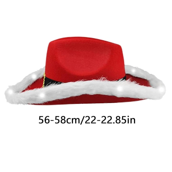 LED Rød og Hvit Jule Cowboyhatt Santa Claus Western Feriehatt Cowboy Santahatt Blinkende Western Julehatt TA (LGL) Multicolor