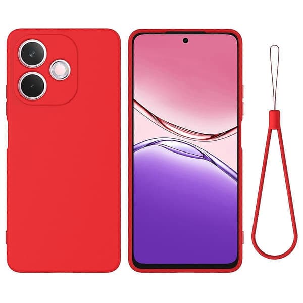 Flytende silikon deksel til Oppo A5 Pro 5G med håndstropp - Svart (LGL) Multicolor Red