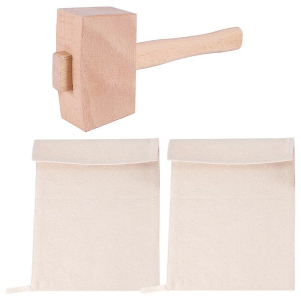2-pack Lewis-påsar och 1 st Ishammare Set - Återanvändbara Krossad Ispåsar i Canvas med Trähammare [LGL]
