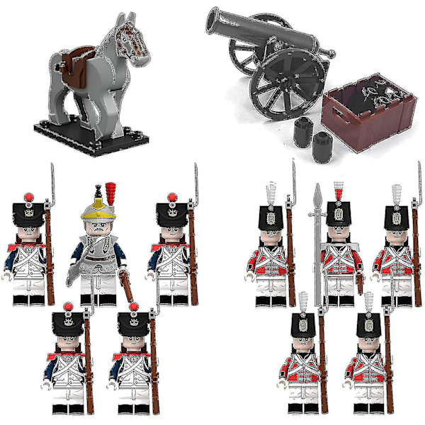 12Packs Ranska vs. Brittiläinen muoviarmeija Mini sotilaat Bonaparte Minifigures Sotilassetti Vallankumouksellinen sota Unioni taistelu Playset