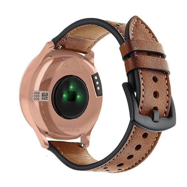 Ægte læderurrem 20mm brun til Garmin Vivoactive 3 / Vivomove Hr [GGL]