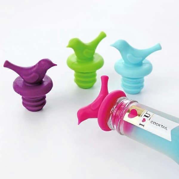 Sæt med 4, Vinpropper, Silikone Vinpropper, Søde, Dekorative, Assorterede Farver (LGL)
