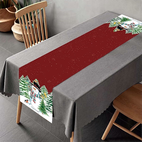 Snögubbe Röd Julbordslöpare, 33 x 183 cm Jute Vinter Vinterhelg Bordslöpare (Jul Snögubbe) (LGL)