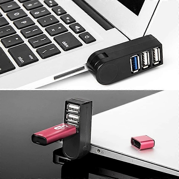 USB til 3 USB-porte 270° Roterbar Ultra Slim USB-splitter til MacBook Notebook PC PC Laptop Mobil USB-flashdrev HDD (LGL)