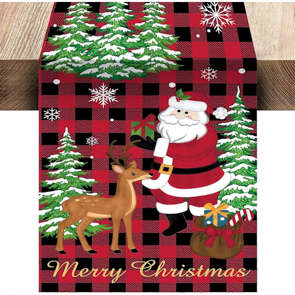 Jul Tomte Ren Bordslöpare, Buffelrutig Julgran Snöflinga Bordslöpare, 33x183cm (LGL)