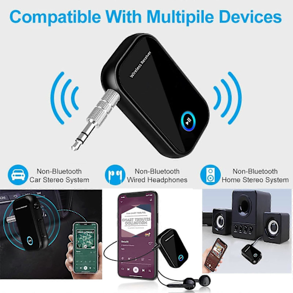Bluetooth 5.0 Receiver Bil Bluetooth Adapter 3.5mm til Bil/Hjemme Stereo/Kablet Højttaler/Hovedtelefon (LGL)