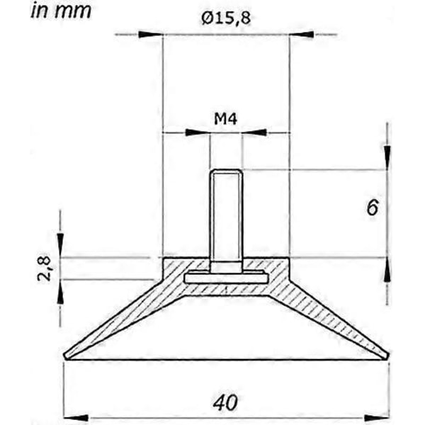 4 x sugpropp 40mm med M4 V2A gänga, sugpropp, med tydlig räffling (LGL)