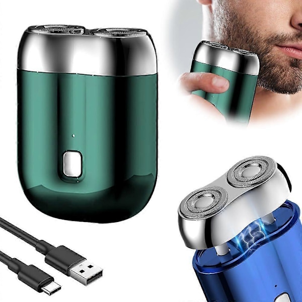 Mini Elektrisk Dubbelrakapparat, USB Mini Herrrakapparat, Tvättbar Dubbelrakapparat, Uppladdningsbar Kompakt Elektrisk Rakapparat (Grön) (LGL)