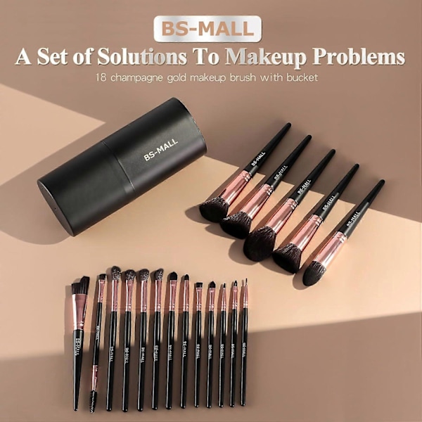 Sminkborstset 18 st Premium Syntetisk Foundation Puder Concealers Ögonskuggor Rouge Sminkborstar med svart fodral (LGL)