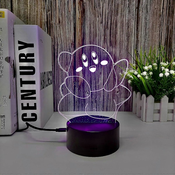 3D Lampe Illusionslys LED Kirby Nattlys 7 Farger Unik Barn Kirby Spill 3D Nattlys for Barnerom Innredning USB/Batteridrevet 3D Lys Kirby  (LGL)