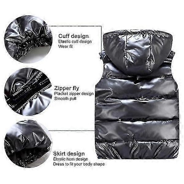 Dam Vinterväst Enfärgad Huva Varm Elastisk Fåll Fickor Klar Färg Quiltad Väst LGL black M