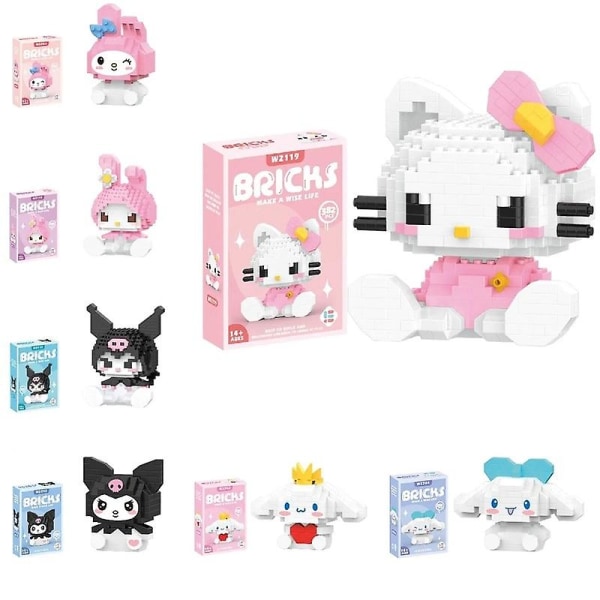 Byggkloss Sanrio Anime Figur Kuromi Monterade leksaker Dekorativ prydnad Modell Min Melodi Barnpussel Gåvor Hello kitty with box