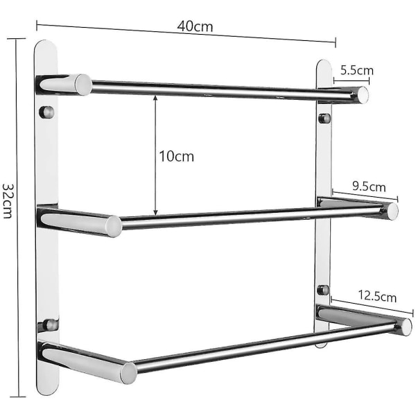 Håndklædestang Håndklædeholder 3 Stænger Rustfrit Stål Håndklædestang, 40cm [LGL]