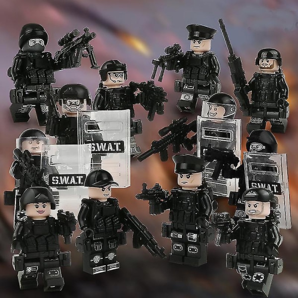 12 stk Swat Military Man Puslespil Blocks Kids Gift -q A