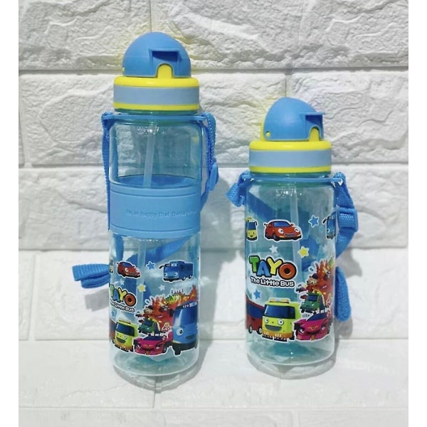 350/500 ml Kids tegneserie drikkevannsflaske Halmkopp med skulderstropp Tayo 350ml OneSize