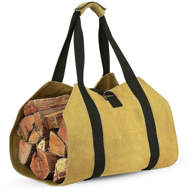 Stor bärväska i canvas ved (khaki), kraftig vaxad tygpåse för öppen spis ved för vedspisar inomhus och utomhuscamping