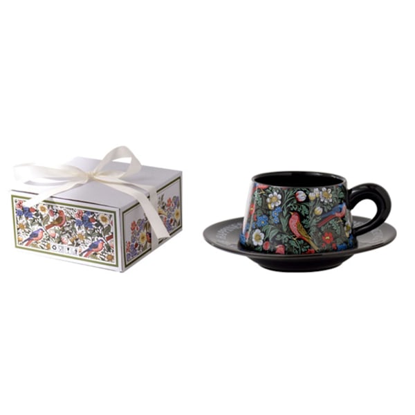 Tekopp med skål-sett Vintage Håndmalt Blomsterfugler Tekoppsett for Hjemmefest Gjenbrukbar Elegant Dekorativ Holdbar Morgen Tekopp Kit LGL Black