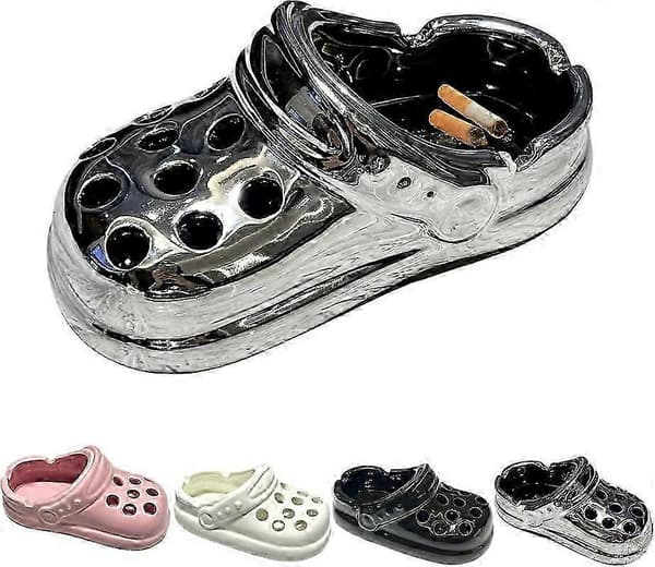 Crocs Träskor Askkoppar Harts Ornament, Crocs Skor Askkoppar för Inomhusbruk, Hem, Kontor (LGL) Silver