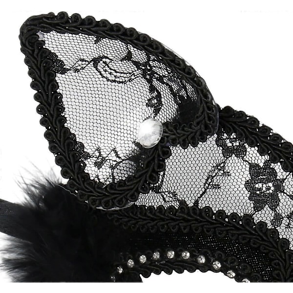 Halloween Maskerad Sexig Spets Kattmask för Kvinnor (Svart) 1 Styck LGL
