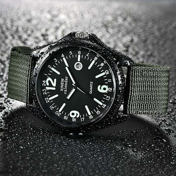 Militær Herre Quartz Ur Sort Skive Dato Luksus Sport Armbåndsur [LGL] C