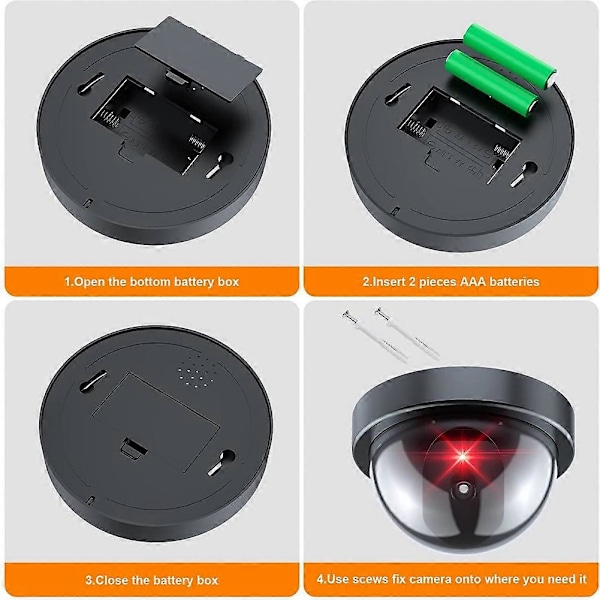 Låtsasövervakningskamera, Falsk kamera med rött LED-ljus, Realistiskt trådlöst övervakningssystem för hem utomhus 4-pack LGL black