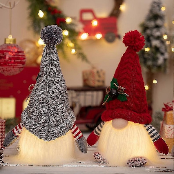 Juledukke Alv Gnome LED Lysende Juledekorasjoner Julelys Dverg Strikket Lue Glødende Rudolf Dukke Nyttårsgaver (LGL)