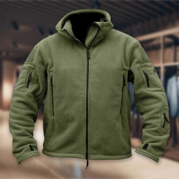 Fleecehettegenser for menn, yttertøy, full glidelåsjakke, varm, lodden vinterfrakk med hette, atletisk yttertøy LGL Army Green XXXXL