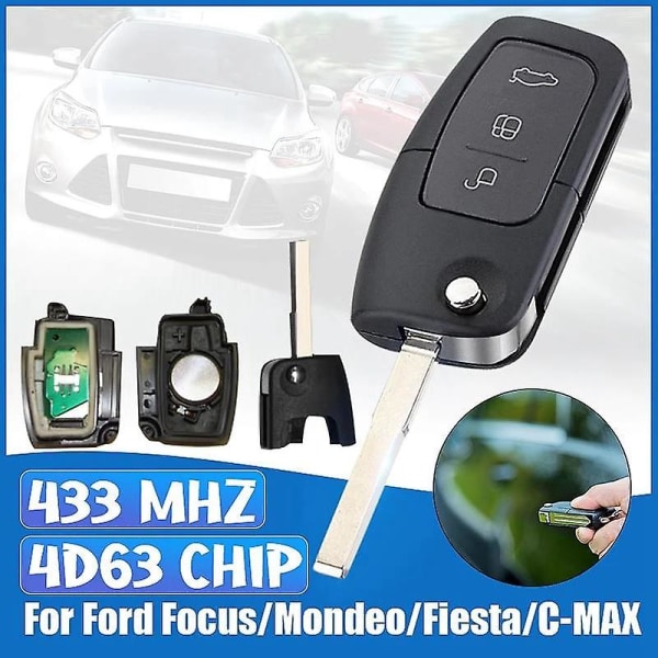 3 knapper Flip Folding fjernbetjening nøgle 433mhz 4d63 80bit til Focus Mondeo Fiesta Galaxy Fob sag [LGL] Black