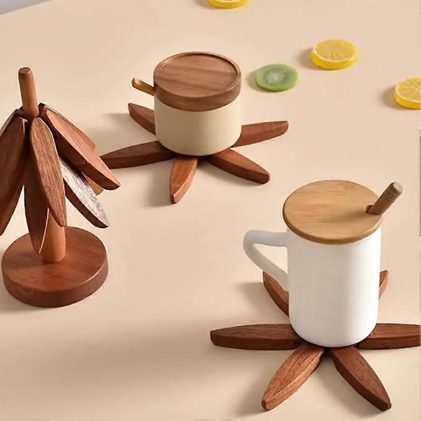 Puinen Puu-Alunen Pestävä Kyynelenkestävä Koristeellinen Pöytäliina Ruokapöytään (LGL) Wood Color 4 Piece Coaster