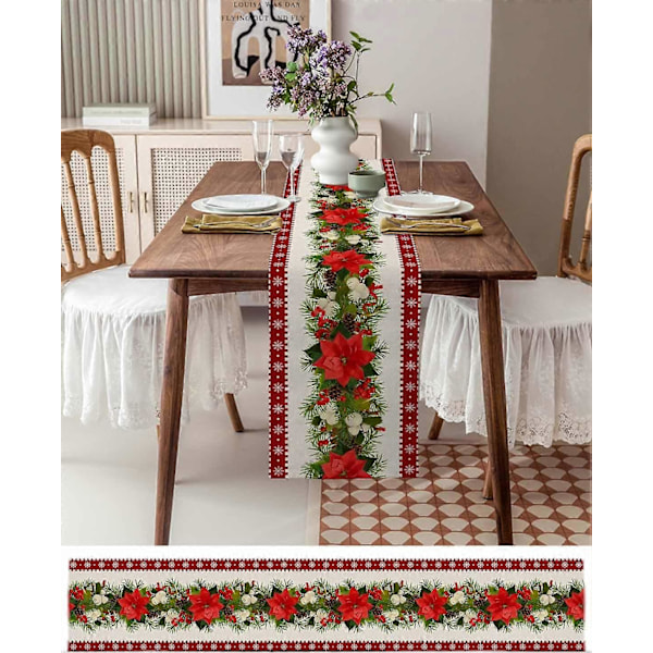 Rød juledug i landlig stil, tørklæder, spisebordsdug med snefnug og julestjerner, 33 x 183 cm (LGL)