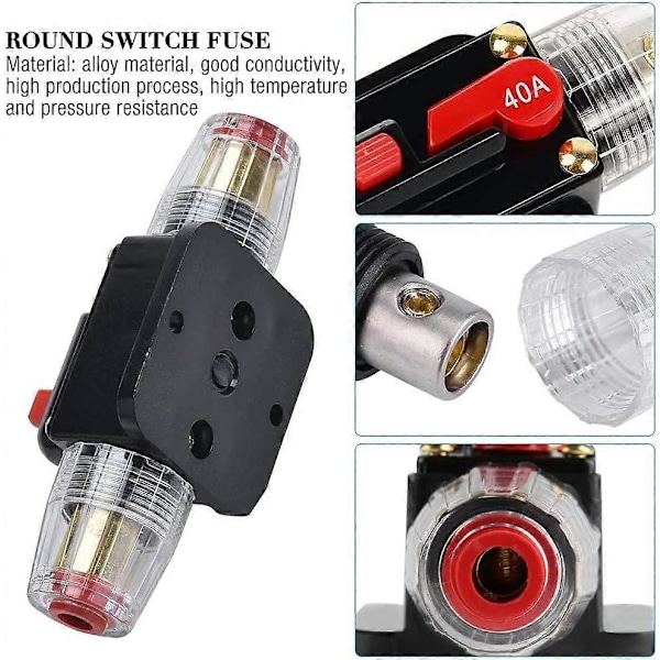 40A Vandtæt Bilafbryder, 12V-24V DC Inline Sikringsholder, Manuel Reset Kontakt Bil Audio Sikring, Inline Sikringsboks (LGL)