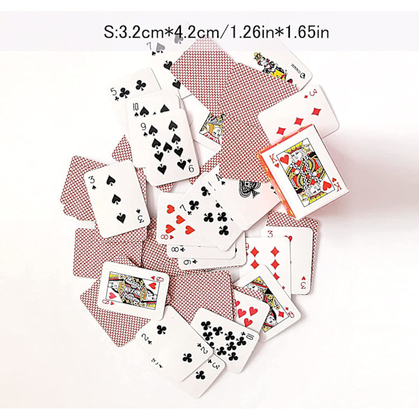 2 Dekk Mini Spillekort, 3 Forskjellige Størrelser Mini Poker Kort, Bærbare Fleksible Mini Spill Poker Kort for Reise, Søte Miniatyr Dukkehus Dekorat
