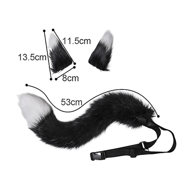 Faux Fur Kat Fox Ulv Pelsagtig Hale Og Clip Ører Til Halloween Fest Kostume Tilbehør Ulv LGL black White
